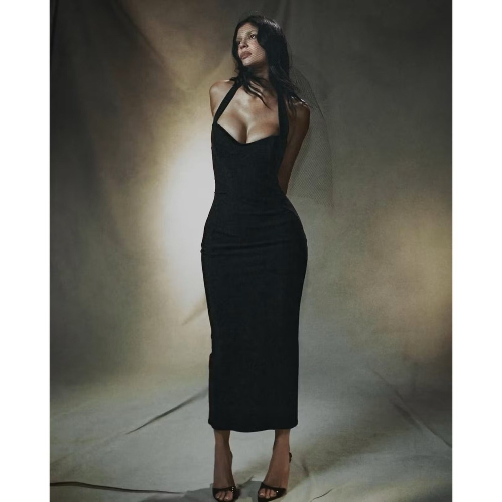 Khy x Dilara Findikoglu Fitted Halter Dress in Black XS KYLIE JENNER